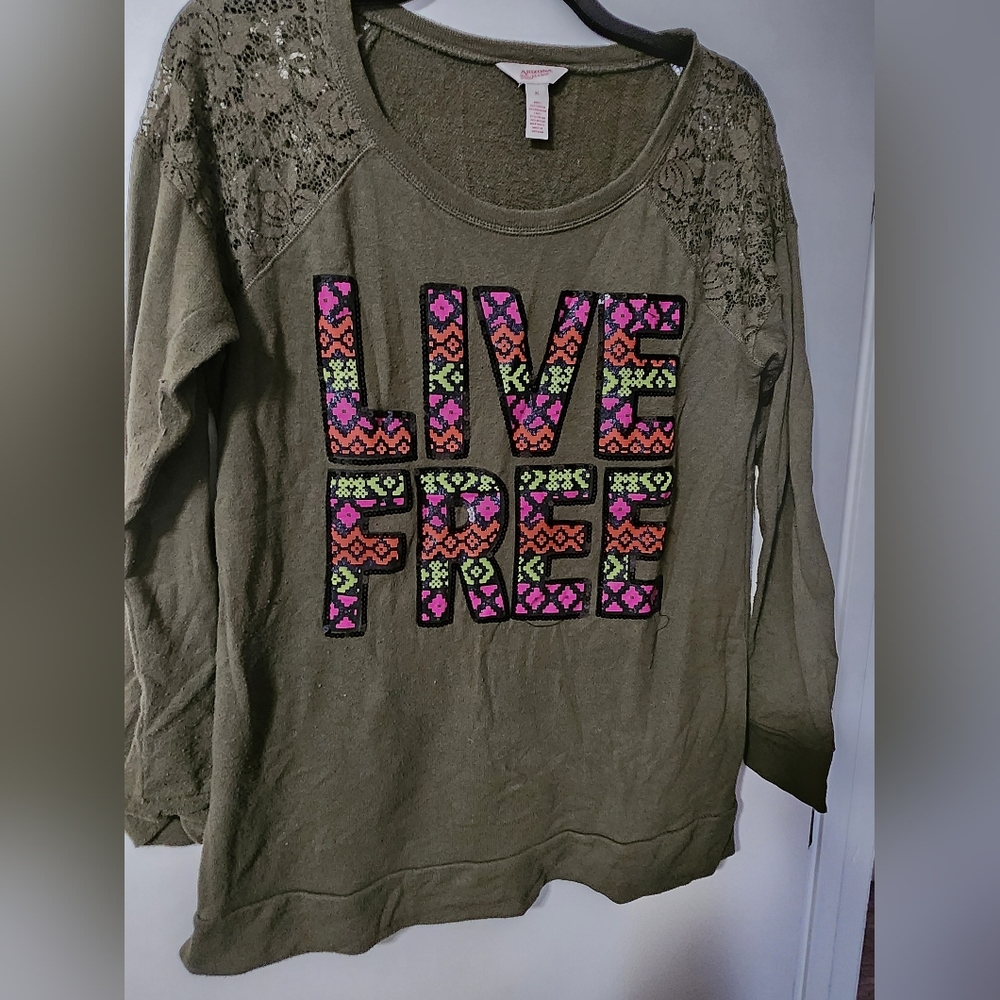 Live Free Green sweater